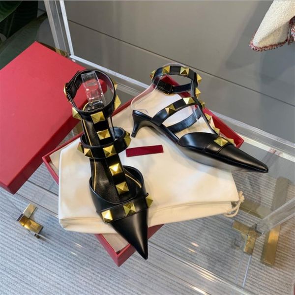 

brand womens pumps wedding shoes high heels sandal fashion ankle straps rivets bridal size 35-40240y, Black