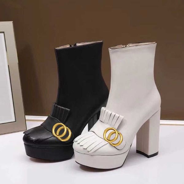 

high heeled boots women shoes lady heels 10cm designer soft cowhide autumn winter coarse heel 100% real leather zipper fashion metal buckle, Black