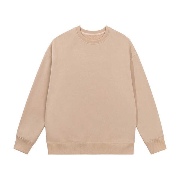 

fashion brand men's wear 2022 winter plush thickened solid round neck sweater 340g fleece pullover, Black