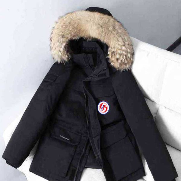 

designer luxury goosie down jacket fur ruff women cg winter fit warm canadas white goosing coat exterior pockets zipper stretch rib cuff the, Black
