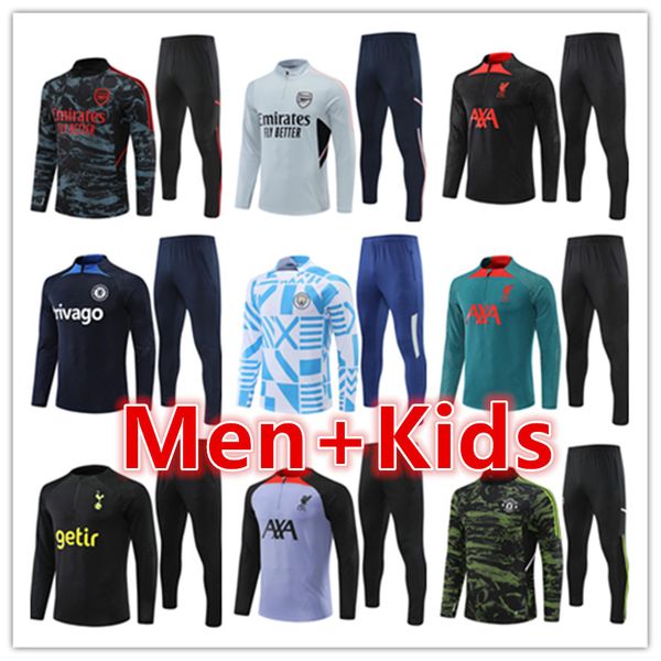 

kids men set 22 23 manchesters soccer training tracksuit football tracksuits suit sets 2022 2023 city united mens chandal futbol survetement, Black