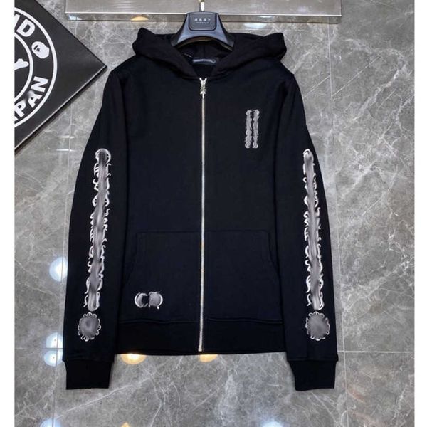 

luxury mens fashion jackets sweatshirts ch designer hoodies zipper sanskrit graffiti hooded sweater cross pullover hoodie casual women coat, Black;brown