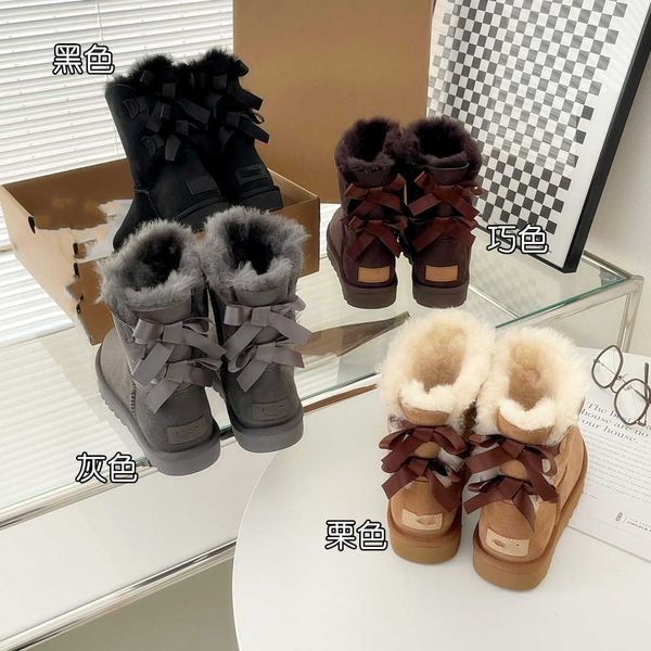 

medium sleeve double ribbon women's snow boots 90204, Black