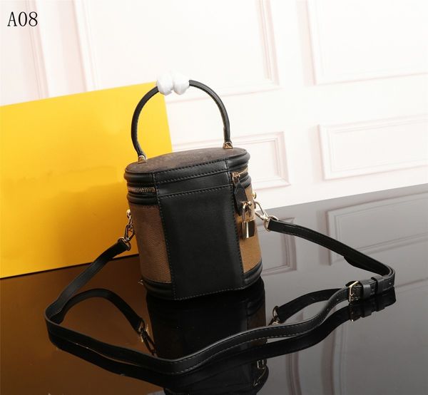 

handbag women's fashion round bucket bag letter printing zipper with gold lock cowhide shoulder strap casual crossbody bag size 15x17x1