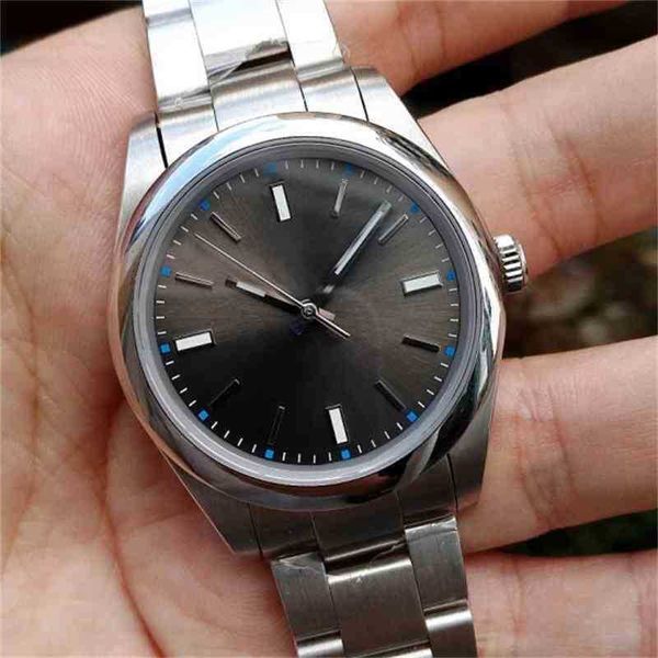 

r ol ey classic men automatic mechanical watches sapphire perpetual no date steel domed 114300 dark rhodium black blue watch 39mm a23k, Slivery;brown