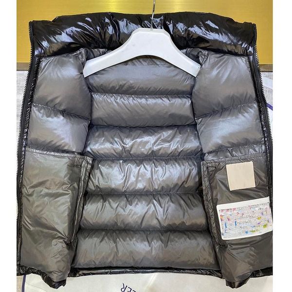 

mon mens designer down vest womens hooded vest jackets chest embroidered badge warm outerwear winter coats, Black;white