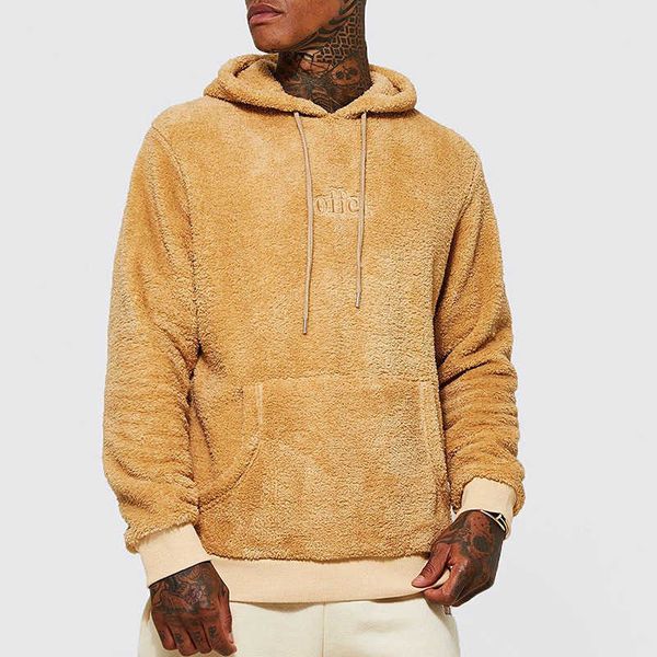 

2022 new coat trend plush stand collar loose male clothing, Black