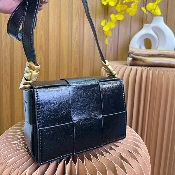 

cassette handbag crossbody bag woven flap shoulder bags genuine leather hand woven 6 grids women messenger purse fashion internal letter gol