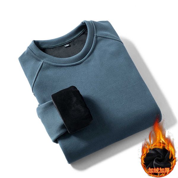 

sweater men's new in autumn and winter 2022 casual simple trend round neck plush thickened wear, Black