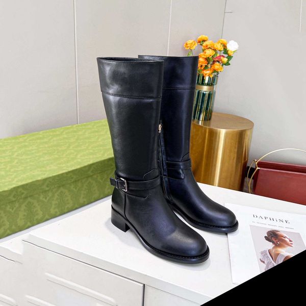 

winter selling fashion luxury designer boots knee flip leather warm woman boot cowgirl waterproof combat chelsea, Black