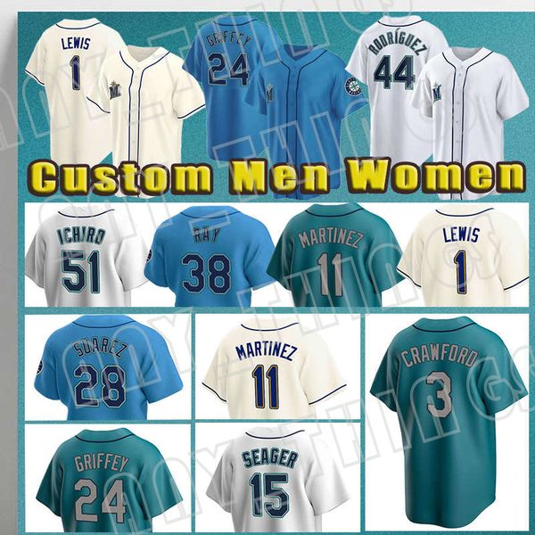 

seattle jersey mariners mitch haniger baseball 24 ken griffey jr. 1 kyle lewis 51 ichiro suzuki abraham toro seager eugenio suarez 33 justus, Blue;black
