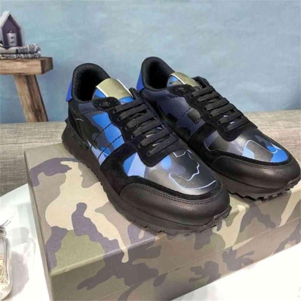 

womens mens studded leather suede shoes camo camouflage sneakers studded rockrunner casual trainers valentinoes valentinoity kkv, Black