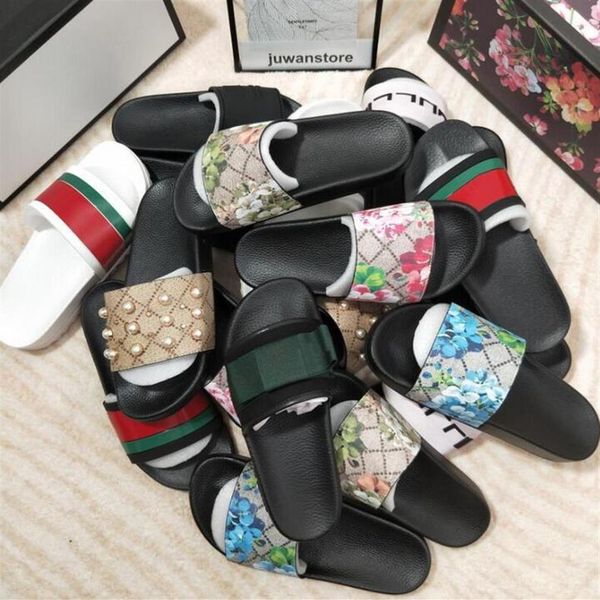 

2021 luxury designer women sandals correct flower box dust bag shoes snake print slide summer wide flat sandal men slippers with b287n, Black
