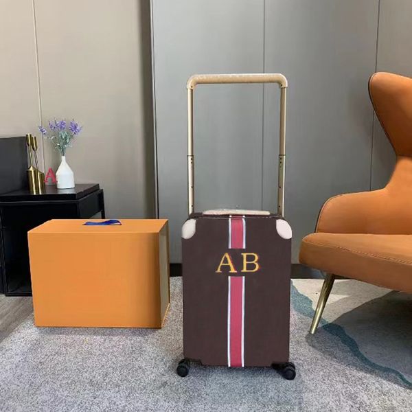 

10a luxury brand suitcase personalized customizable initial stripe patten classic luggage fashion trunk rod box spinner universal wheel duff