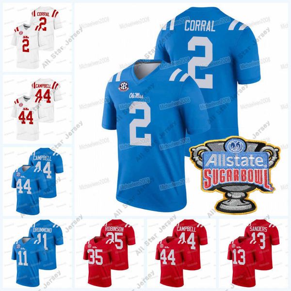 

american college football wear ncaa ole miss rebels 2022 sugar bowl football jersey matt corral jerrion ealy elijah moore john rhys plumlee, Black