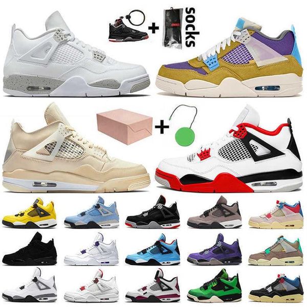 

2021 with box womens mens jumpman 4 basketball shoes 4s white oreo sail desert moss fire red travis taupe haze university blue bre254a, Black