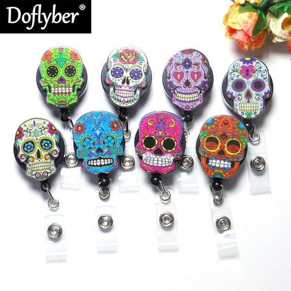 

key rings sugar skl skeleton retractable nurse student badge reel id card name tag clip holder folk mexican art halloween gift drop smtuj, Slivery;golden