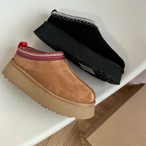 

designer tasman slipper braid comfy australia platform booties 2022 women suede sheepskin fur lined slides winter shoes chestnut boots tazz, Black