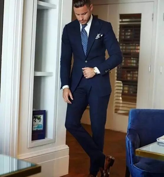 

navy blue groom tuxedos peak lapel men wedding tuxedo popular blazer men dinner darty suit custom made jacket pants, Black;gray