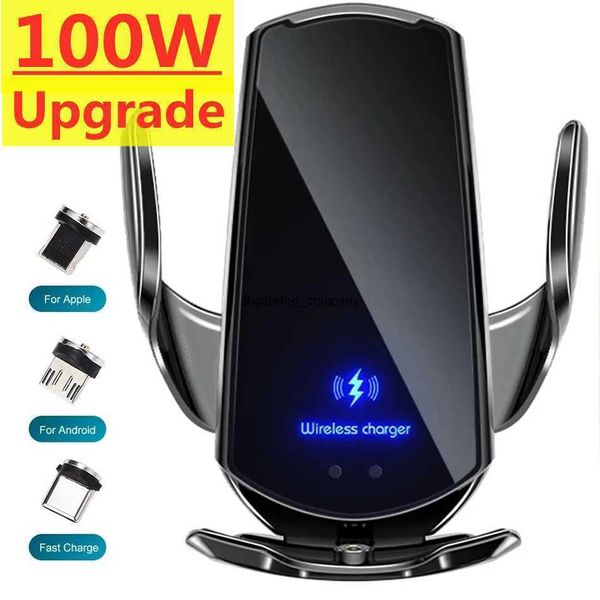 

fast charge 100w car wireless charger magnetic mount cell phone holder for iphone samsung for xiaomi infrared induction qi charging station