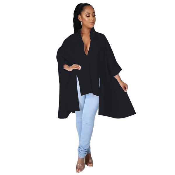 

fashion women elegant shirts cloak sleeve blouses cape dresses casual batwing long sleeve irregular shirt dress, White