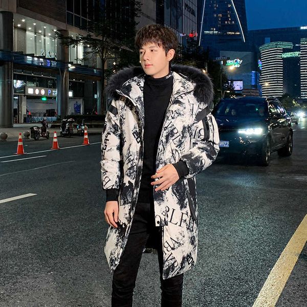 

medium length 2022 winter warm lovers hoodie tooling down jacket men, Black
