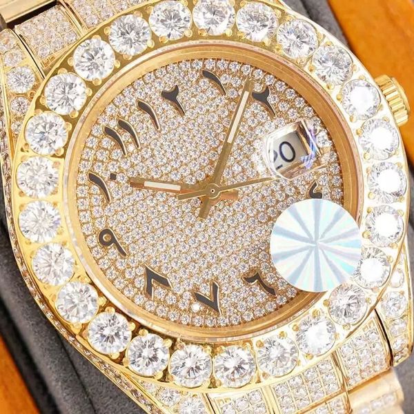 

moissanite watches diamond mens watch mechanical automatic watches sapphire 40mm strap diamond-studded steel ladies fashion wristwatches bra, Slivery;brown