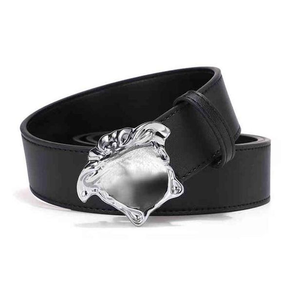 

shop men's smooth buckle belt medusa young beauty head cow leather pants men brand mens designer belts luxury for women 003256k272b, Black;brown