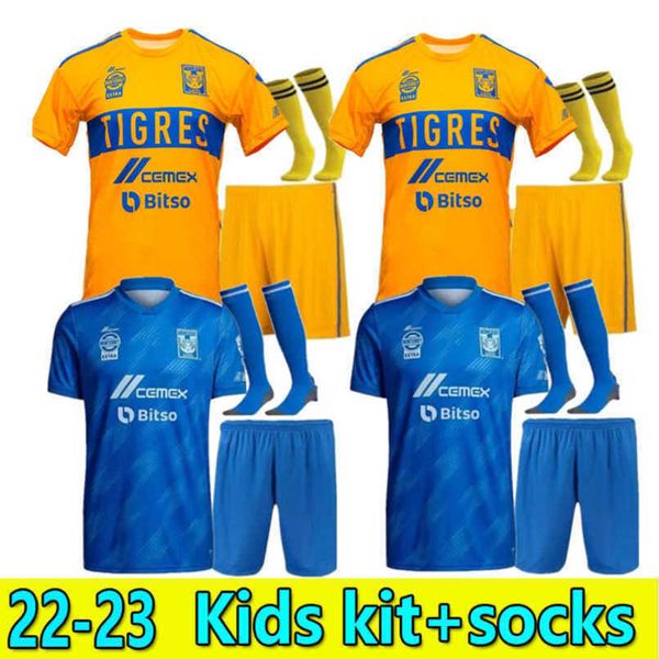 

kids kit 2022 2023 naul tigres soccer jerseys third black gignac 22 23 men home away 3rd 7 stars vargas world cup camiseta de futbol liga mx, Black;yellow