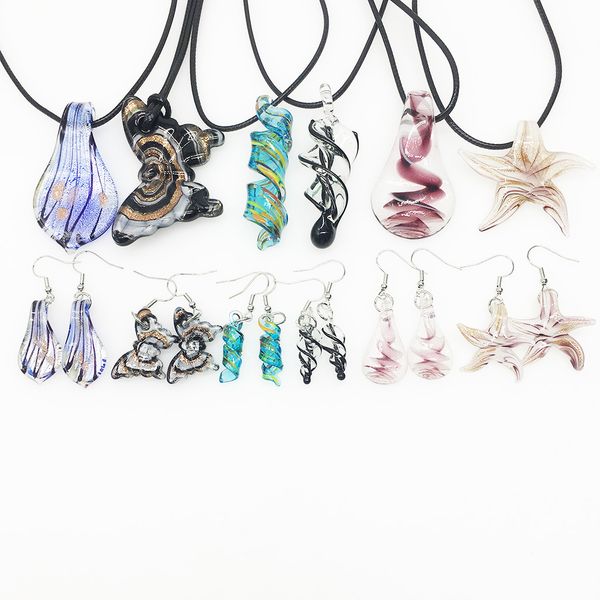 

6 set different shapes murano glass necklace earrings set for women butterfly stars starfish spiral water drops, Silver