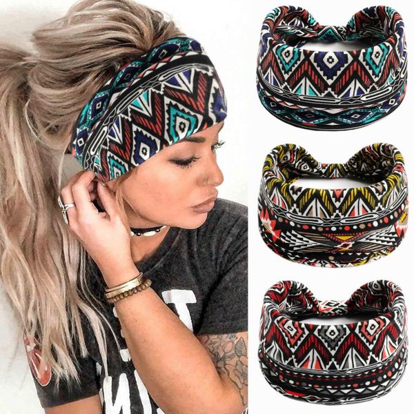 

fashion bohemian bandanas elastic hair bands yoga exercise cotton headband headwear print vintage cross scrunchies