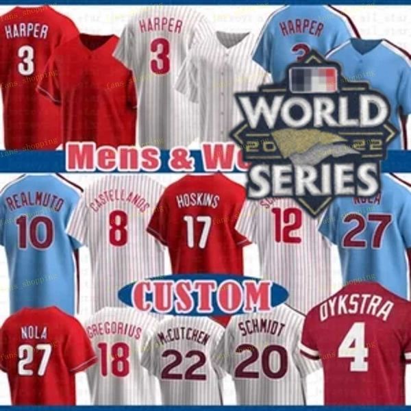 

2022 world series rhys hoskins baseball jersey bryce nick castellanos harper j.t. realmuto kyle schwarber alec bohm jean segura bryson stott, Blue;black