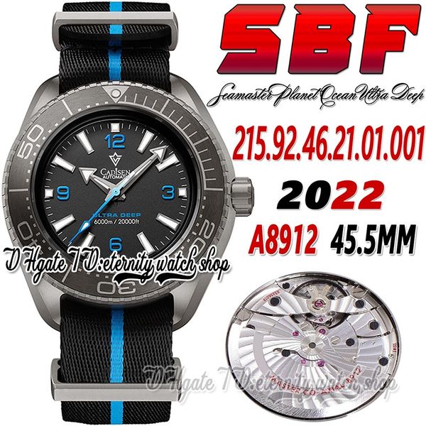 

sbf ultra deep a8912 automatic mechanical mens watch 600m sb215.92.46.21.01.001 45.5mm black ceramic bezel d-blue stripe nylon strap 2022 su, Slivery;brown