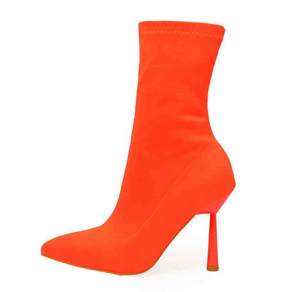 

boots xibeilove new women's short boots fashion pointed toe stovepipe stretch cloth classic green stiletto high heeled boots 220913, Black
