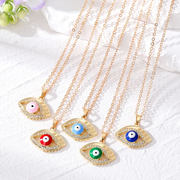 

zircon hollow eyelash shape evil eyes pendant lucky turkish enamel blue eye necklaces for womens jewelry, Silver