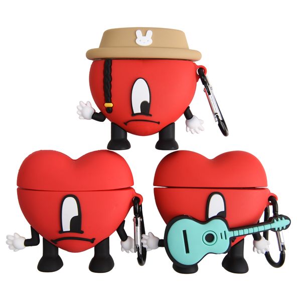 

bulk wholesale 3d cute gen 2 designer cover bad bunny for airpod case heart luxury silicone cartoo, White;pink