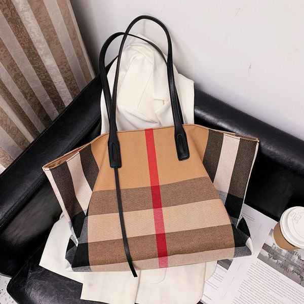 

large capacity bag female plaid pu tote bag one-shoulder shopping handbag