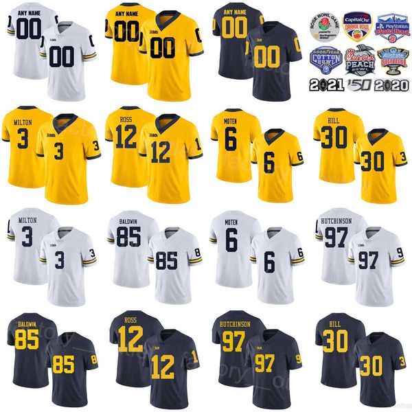 

ncaa michigan wolverines college football 97 aidan hutchinson jersey 3 joe milton 85 daylen baldwin 12 josh ross 30 daxton hill 6 rj moten t, Black