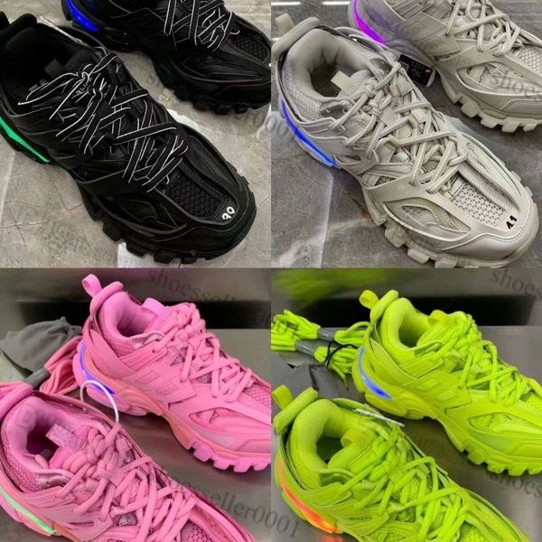 

track 3 led light casual shoes 3.0 womens mens shoe luxury gomma leather nylon printed designer men dad lighted running lamp charging sports, Black