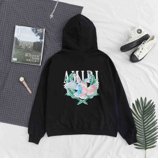 

sweat autumn amirs winter 2022 hoodie new sweatshirt paradise bird parrot print high street for men and women 7nfn, Black