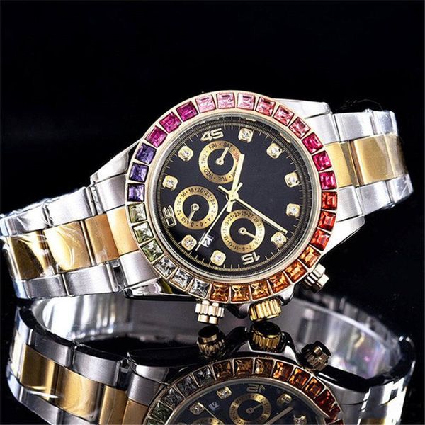 

mens designer luxury rainbow watch automatic quartz movement watches outdoors race chronograph watch three eyes six needle design multi-func, Slivery;brown