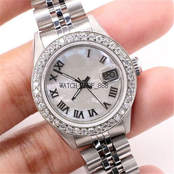 

brand a brand-new watch datejust 28mm diamond bezel/white mop roman dial jubilee steel watch mechanical automatic women ladies wristwatch, Slivery;brown