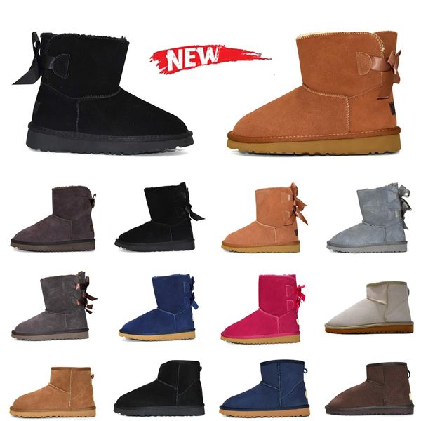 

aus designer boots winter warm furry shoes gai women booties classic snow boot chestnut bow black grey pink navy blue ankle