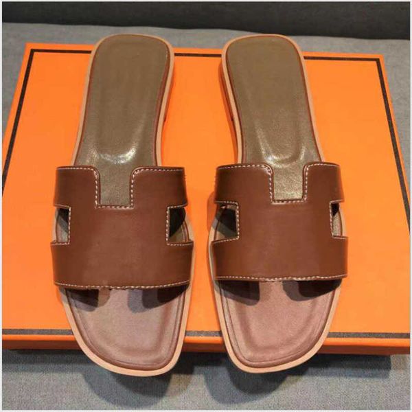 

designer slippers summer beach shoes chypre h sandal women lady fashion flat loafers slides genuine leather brow yellow green white wedge sa, Black