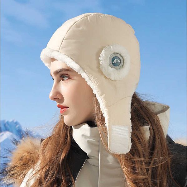 

cycling women beanie earflap warm winter fleece waterproof outdoor skiing cap accessory sweet fashion bomber hat unisex, Blue;gray