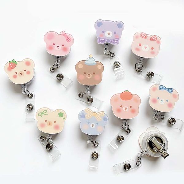 

key rings new cute acrylic bear nurse doctor hospital badge reel retractable id holder with 360 rotating alligator clip name drop de smt2g, Slivery;golden