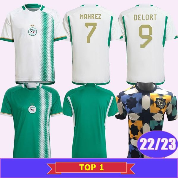 

22 23 algeria algerie mens soccer jerseys slimani mahrez feghouli bennacer atal home away football shirts short sleeve uniforms abeid delort, Black;yellow