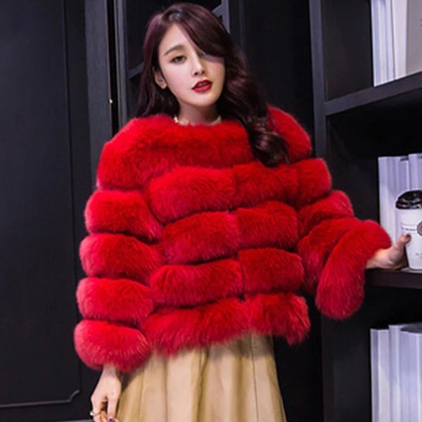 

winter new fashion women faux fur coat female black elegant fluffy thick warm artificial fox fur jacket outerwear