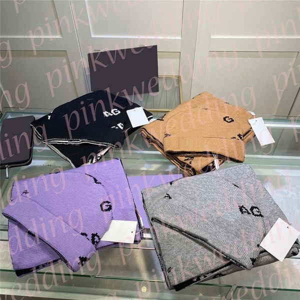 

letter print scarves hat set designer beanies contrast color warm wool scarf for women men, Blue;gray