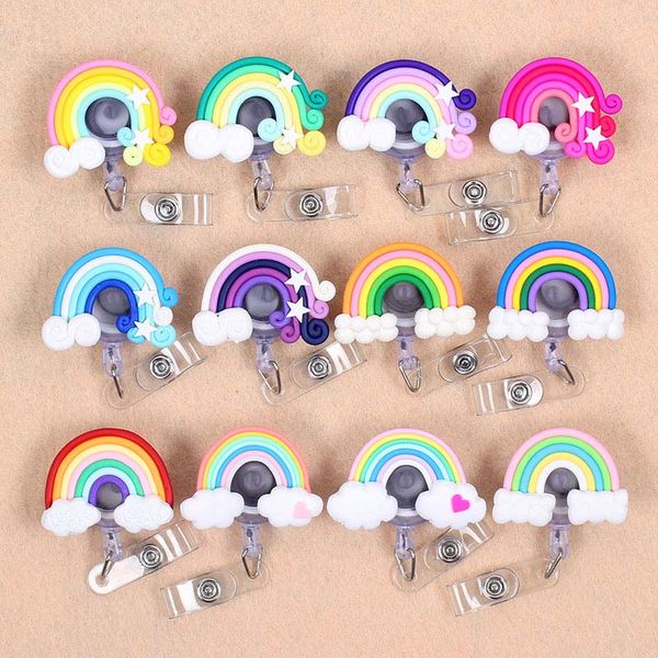 

key rings colorf rainbow retractable badge reel student nurse tal type exhibition id name card holder office supplies drop delivery 2 smtjg, Slivery;golden
